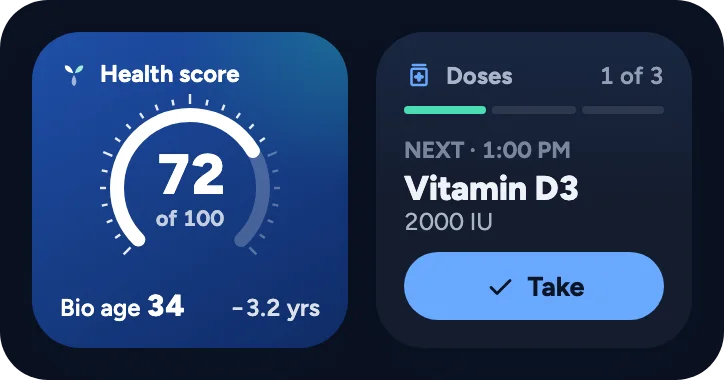 The same score and doses widgets in dark mode.